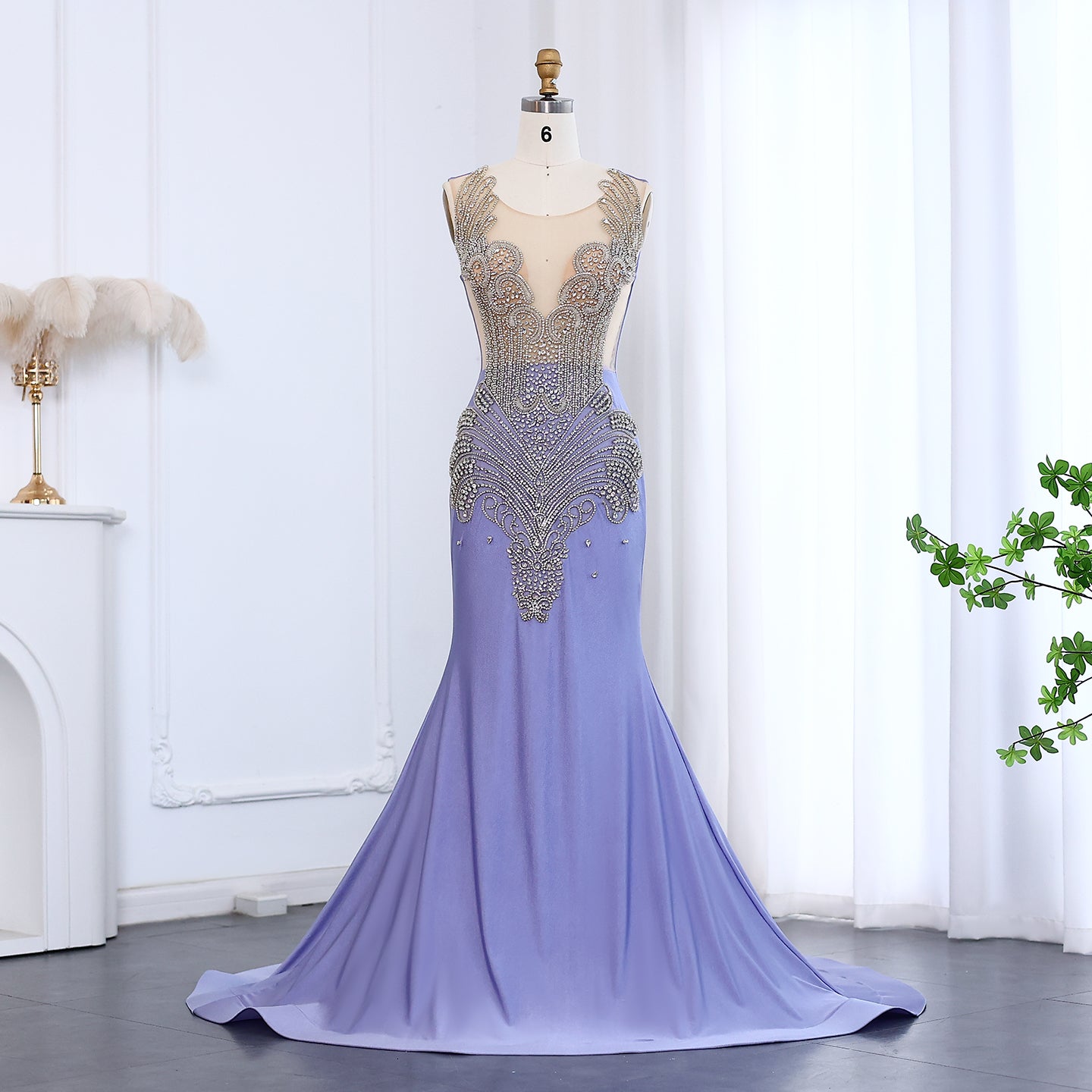 Lilac Mermaid Crystal Luxury Prom Dresses for Black Girls SH004