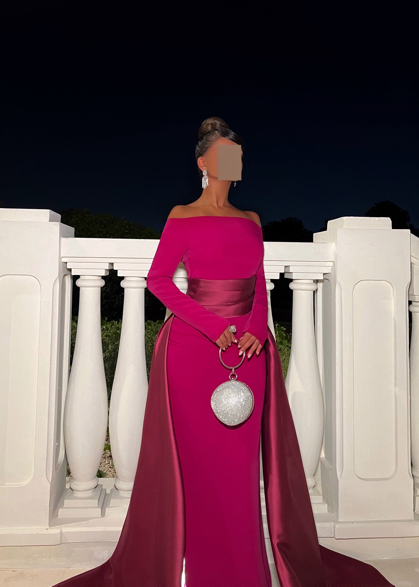 Elegant Long Sleeve Mermaid Gown with Satin Train Evening Dress SF318