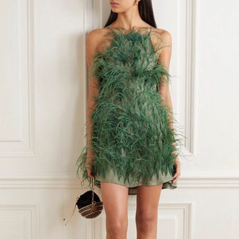 Fairy Relaxed Feather Cocktail Party Mini Gown RM089