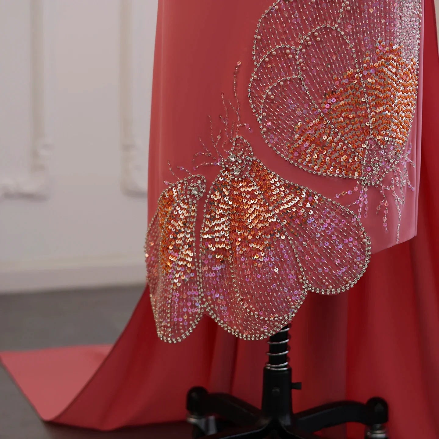 Elegant Coral Pink Butterfly Beaded Evening Dress SS471
