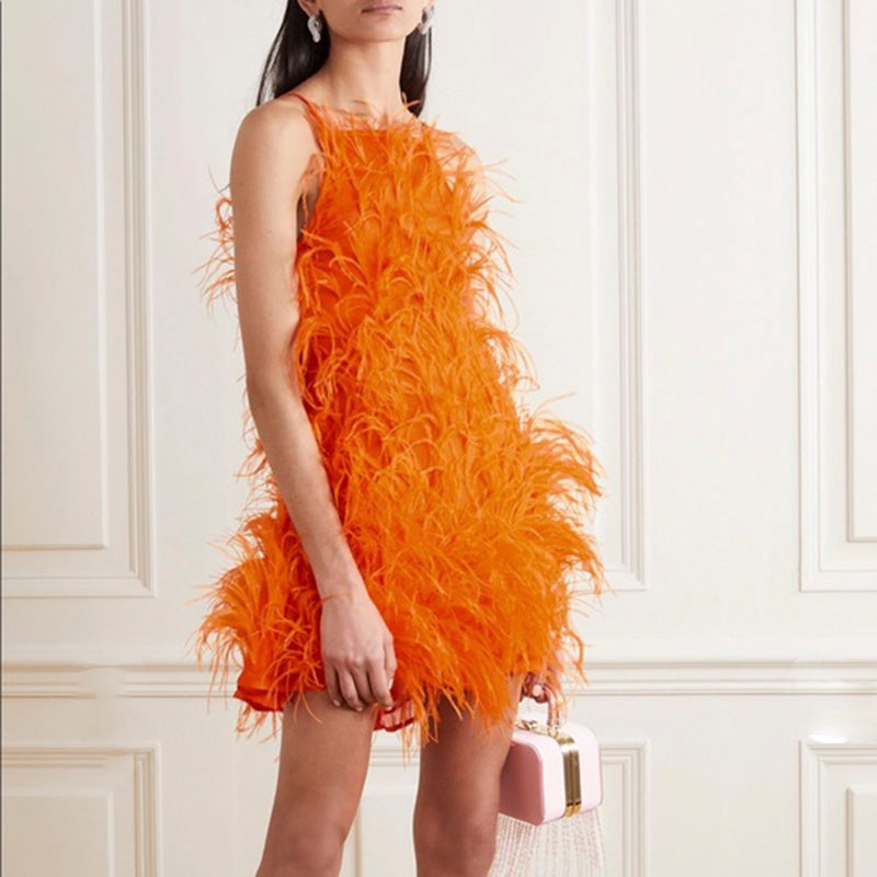 Fairy Relaxed Feather Cocktail Party Mini Gown RM089