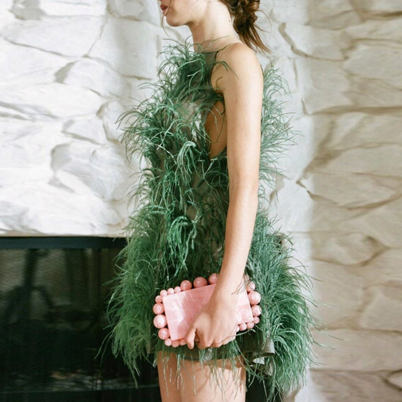 Fairy Relaxed Feather Cocktail Party Mini Gown RM089