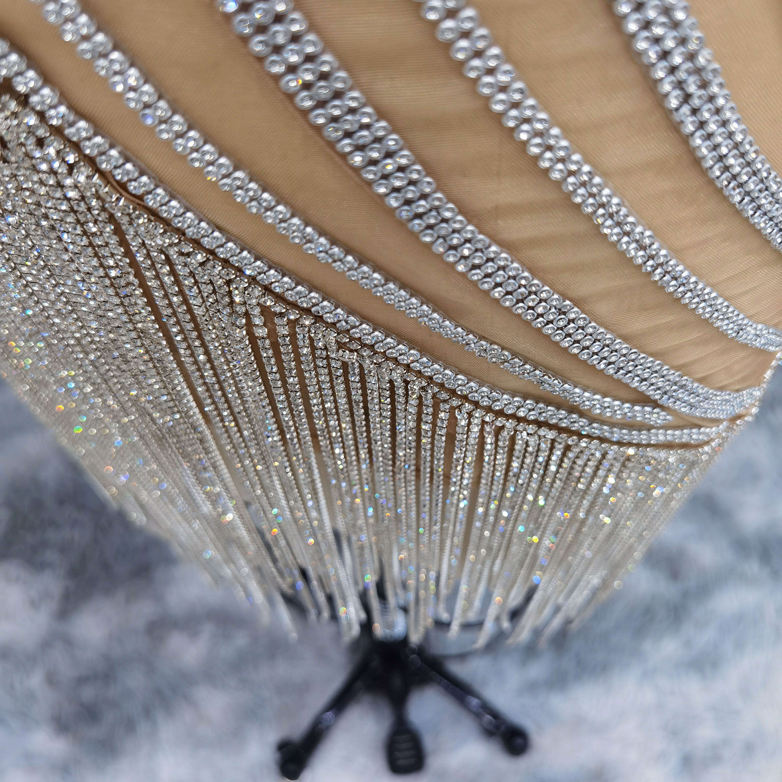 Sparkly Sheath Silver Rhinestone Fringe Strapless Mini Dress RM016