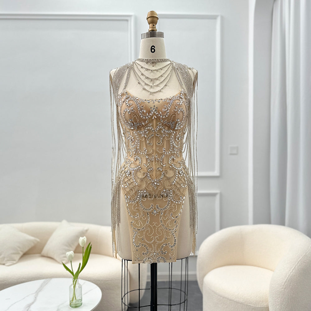 Summer Asymmetric Silver Mini Cocktail Party Gown RM046