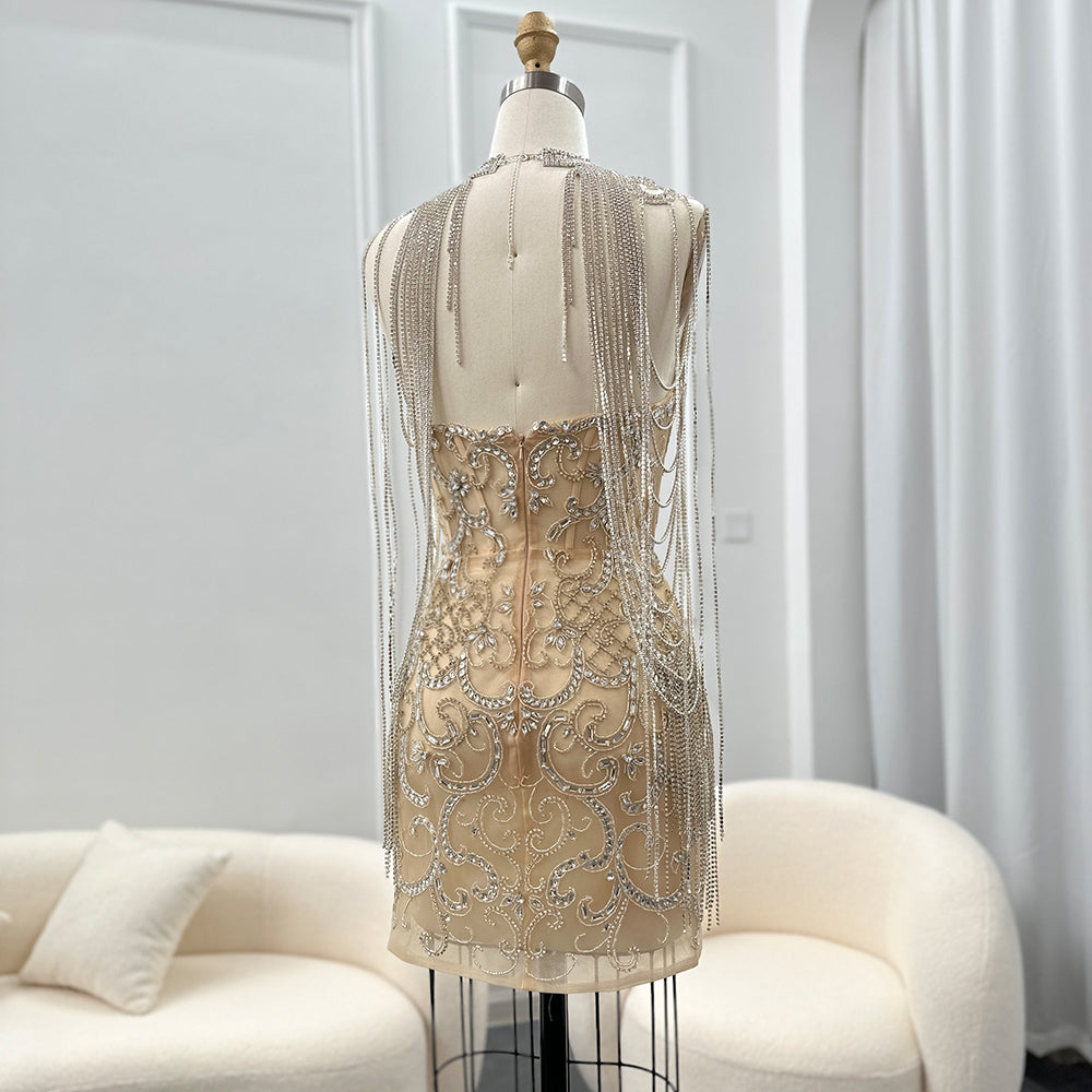 Summer Asymmetric Silver Mini Cocktail Party Gown RM046