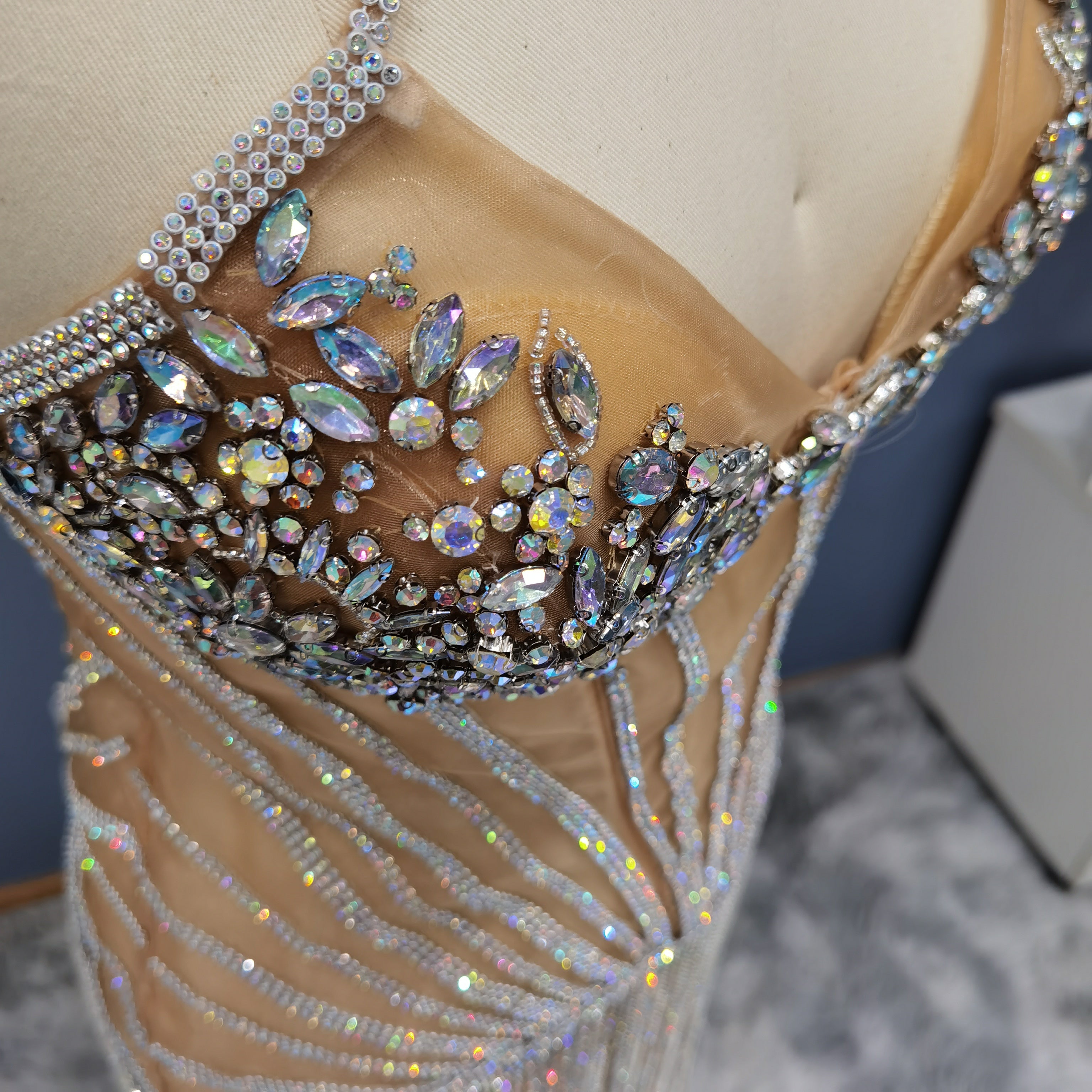 Sparkly Luxury Rhinestone Fringe Crisscross Mini Party Gown RM011