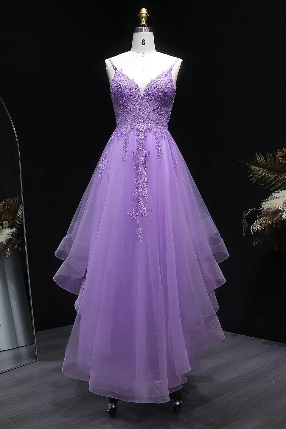 Luxury Lavender Purple Lace Deep V-Neck A-Line Prom Dress SH254 – SHEER FAIRY