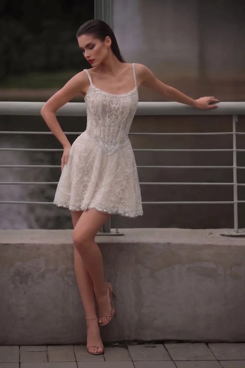 Luxury Beaded Lace Mini Wedding Dress with Corset Bodice SW707 – SHEER FAIRY