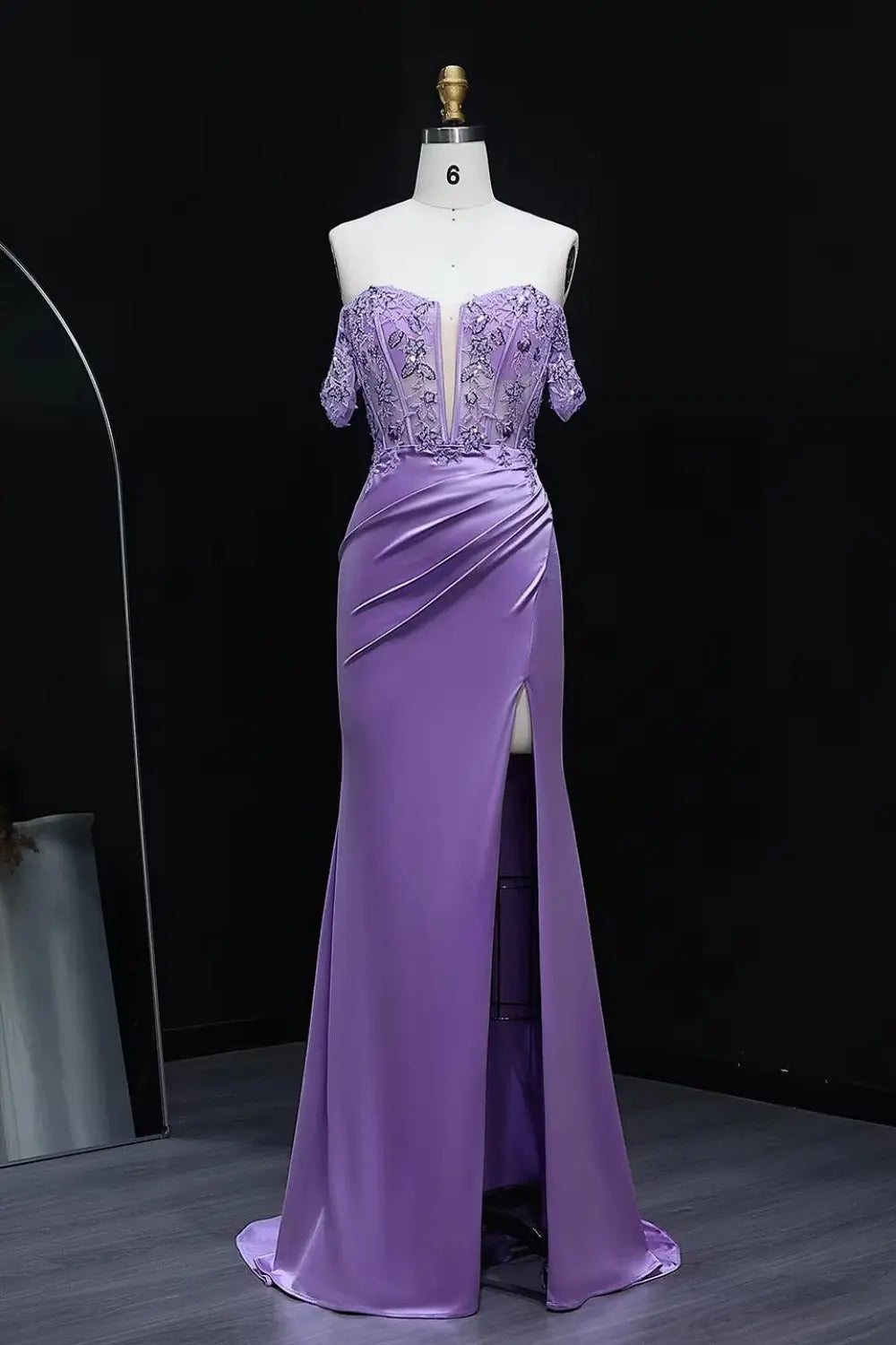 Lavender Lilac Satin Off-Shoulder Mermaid Prom Dress SH534 – SHEER FAIRY