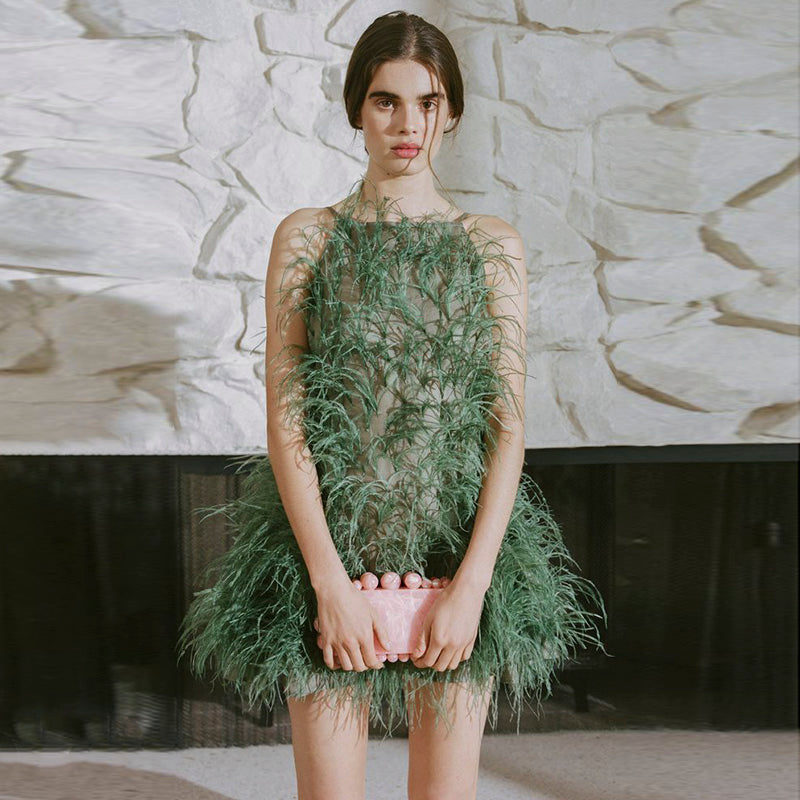 Fairy Relaxed Feather Cocktail Party Mini Gown RM089
