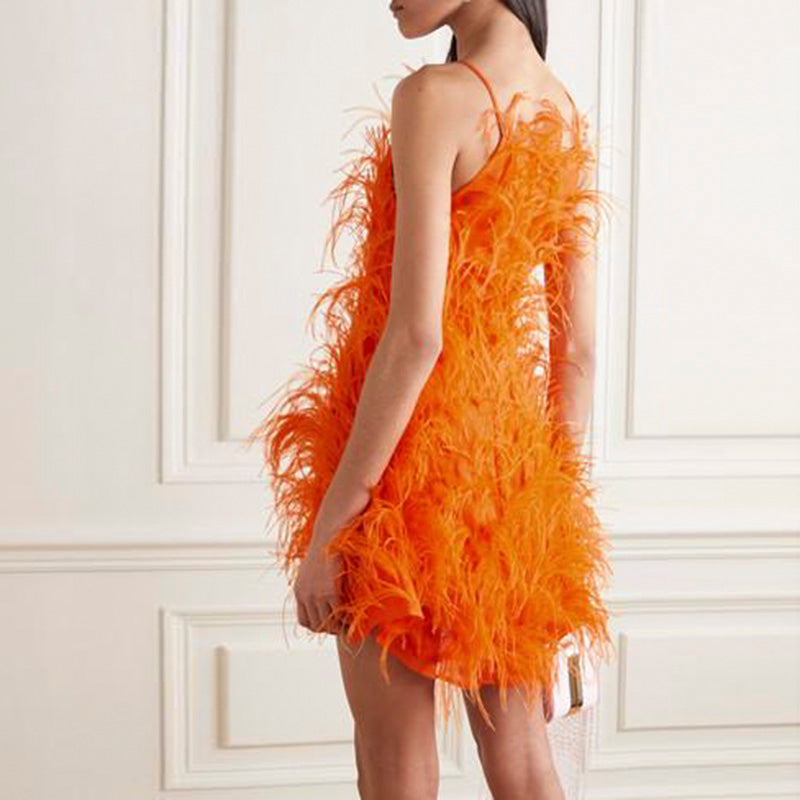 Fairy Relaxed Feather Cocktail Party Mini Gown RM089