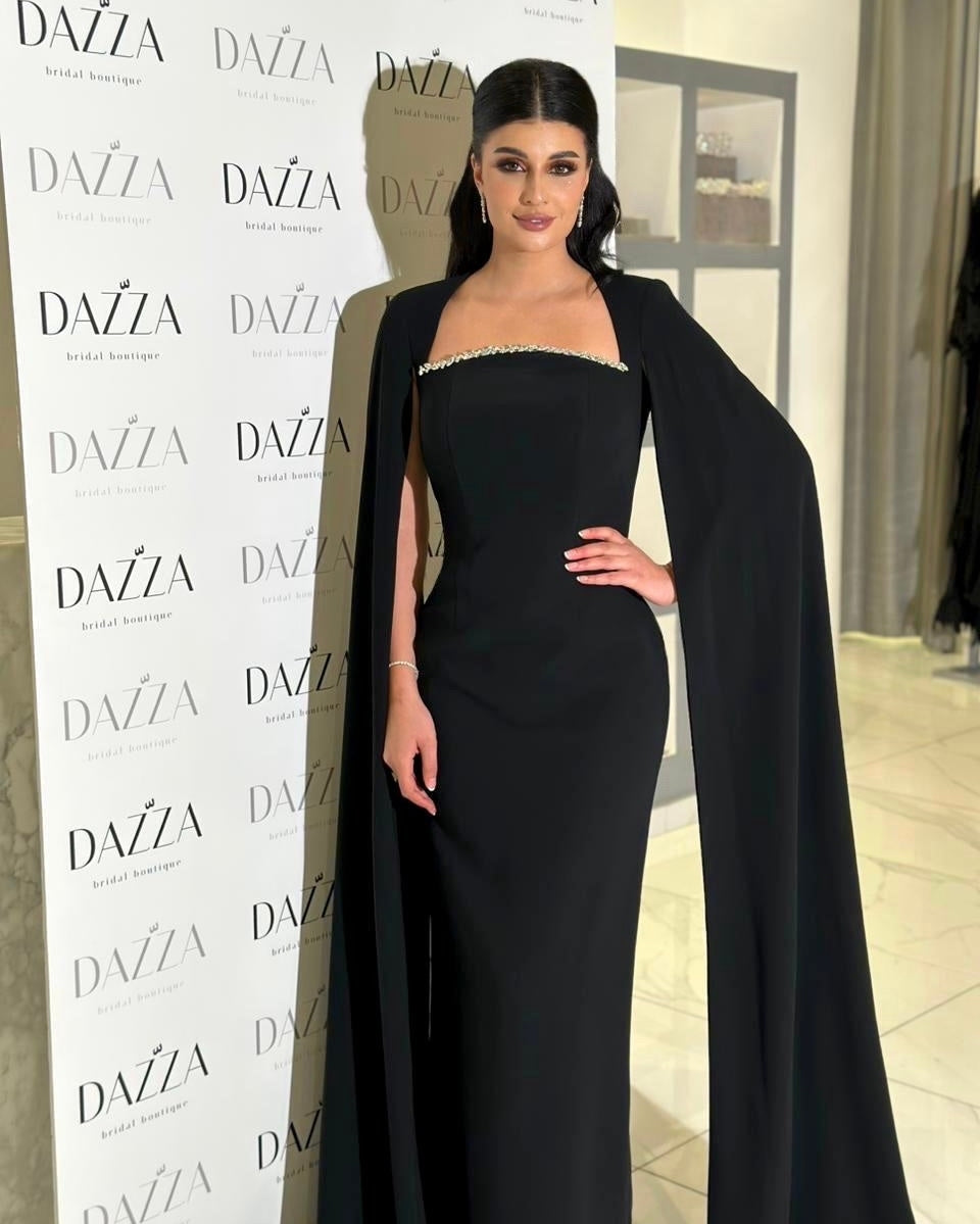 Elegant Blue Mermaid Evening Dress with Cape Sleeves SF486