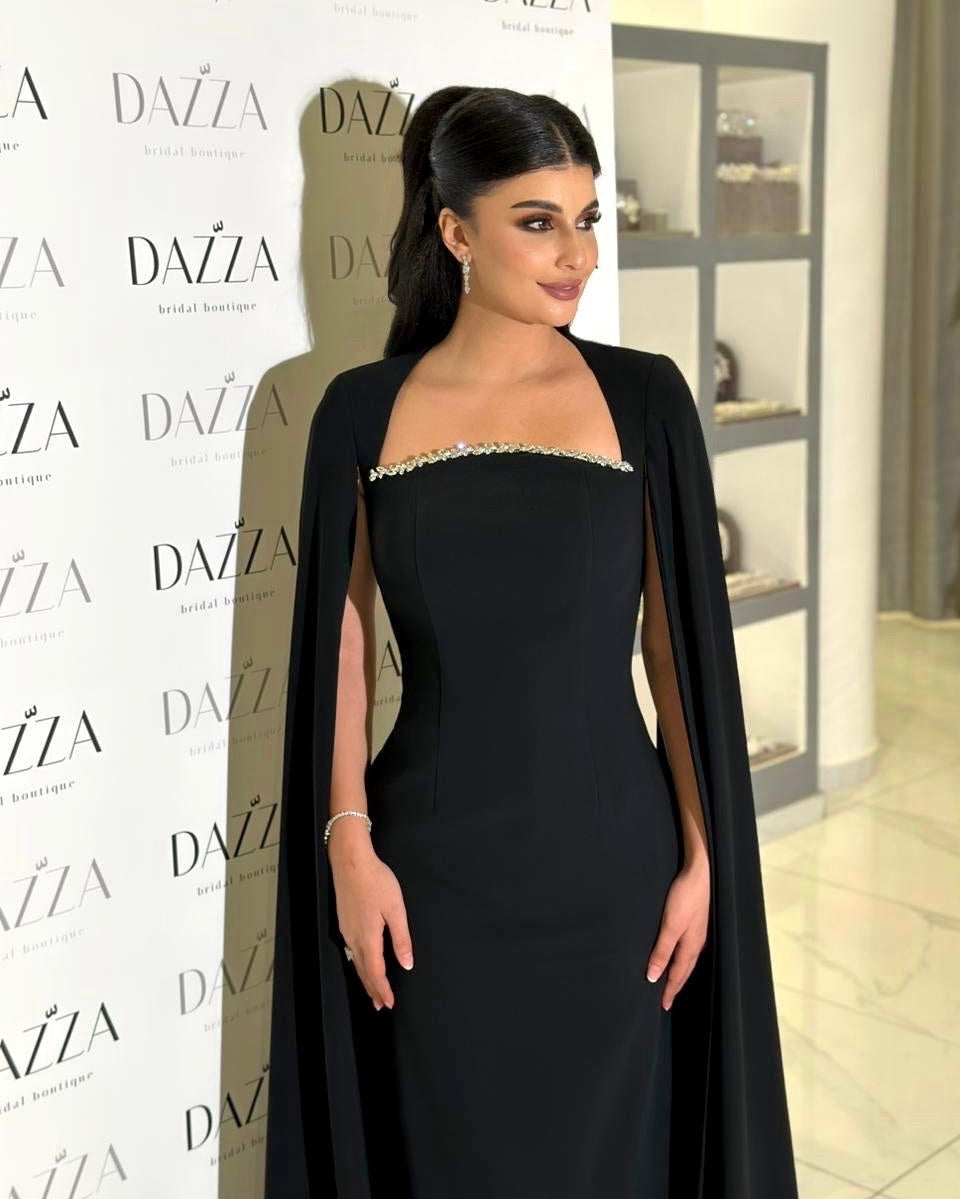 Elegant Blue Mermaid Evening Dress with Cape Sleeves SF486