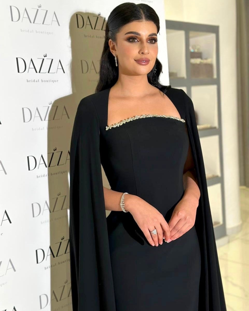 Elegant Blue Mermaid Evening Dress with Cape Sleeves SF486