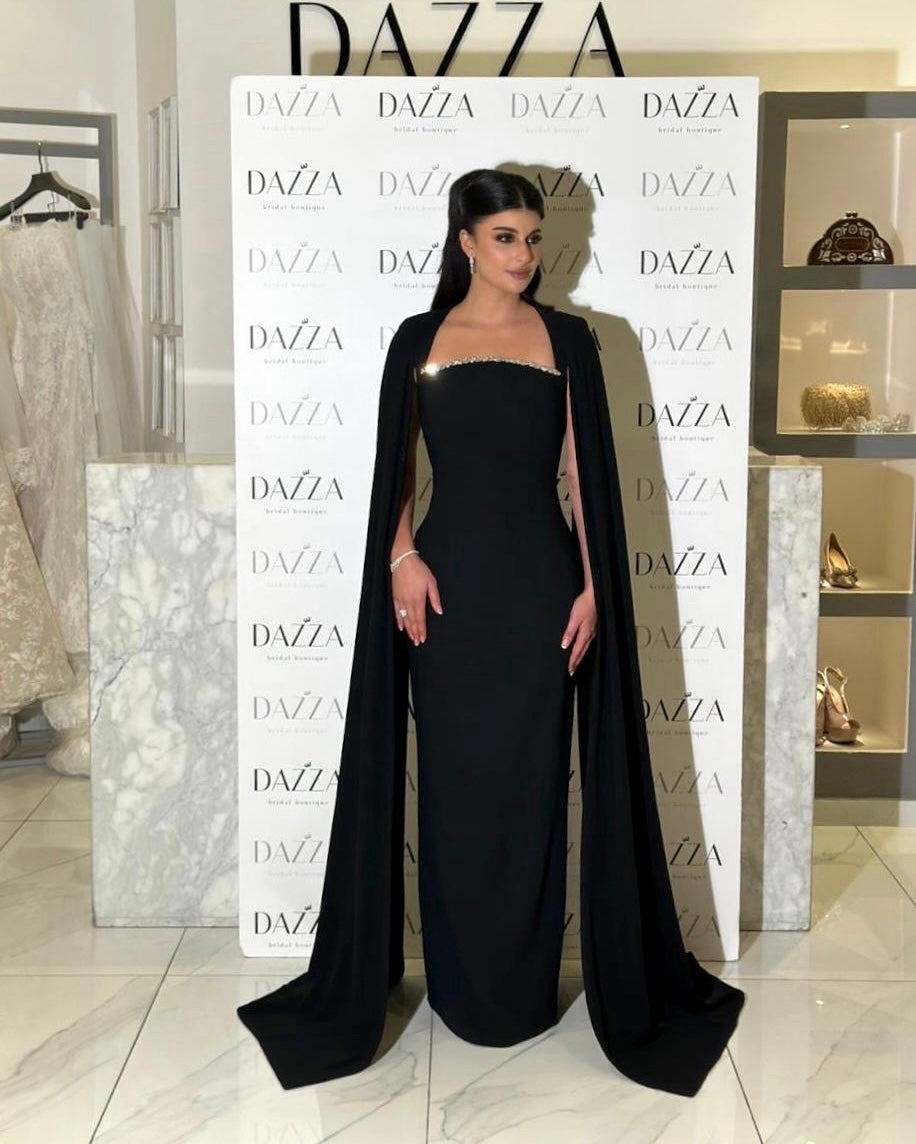 Elegant Blue Mermaid Evening Dress with Cape Sleeves SF486