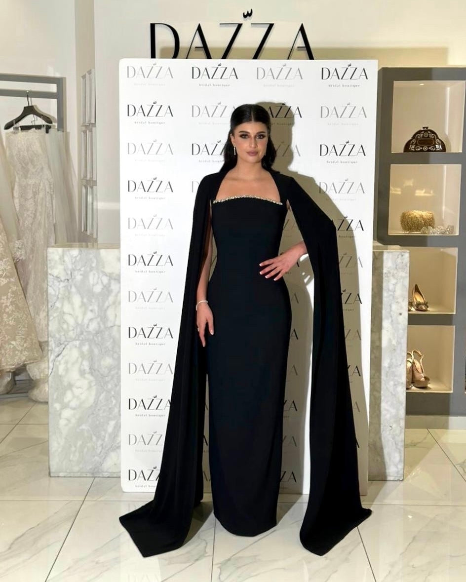 Elegant Blue Mermaid Evening Dress with Cape Sleeves SF486