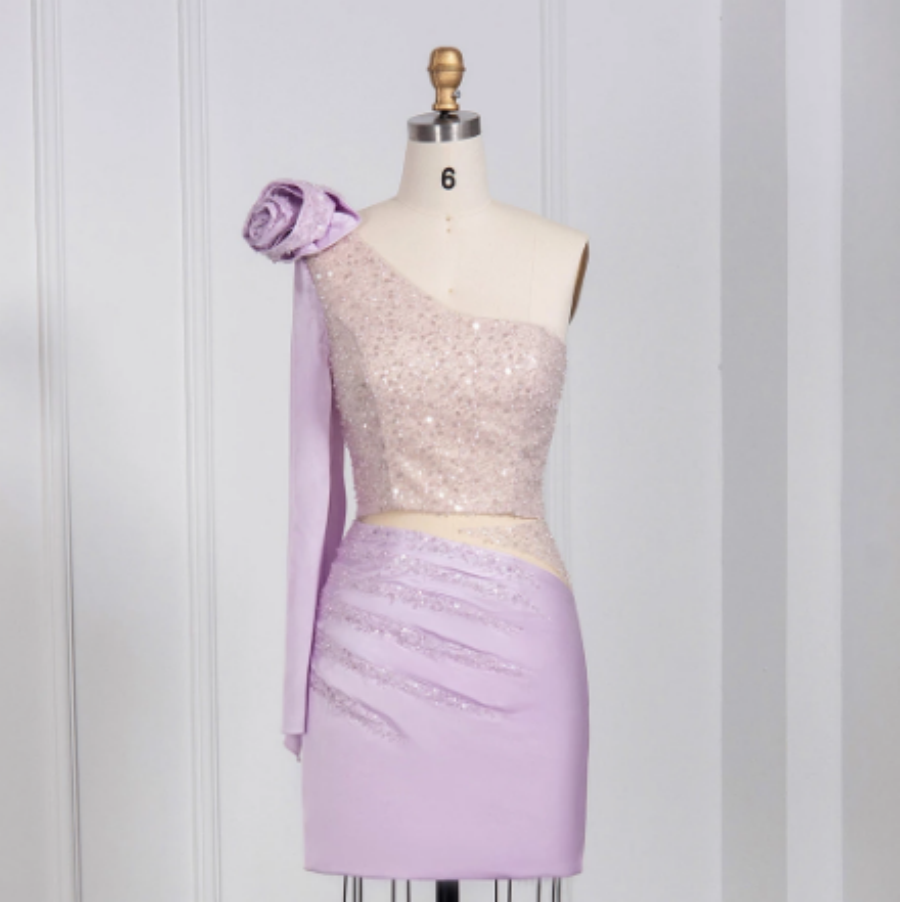 Luxury One-Shoulder Sequined Two-Piece Glam Party Gown RM006