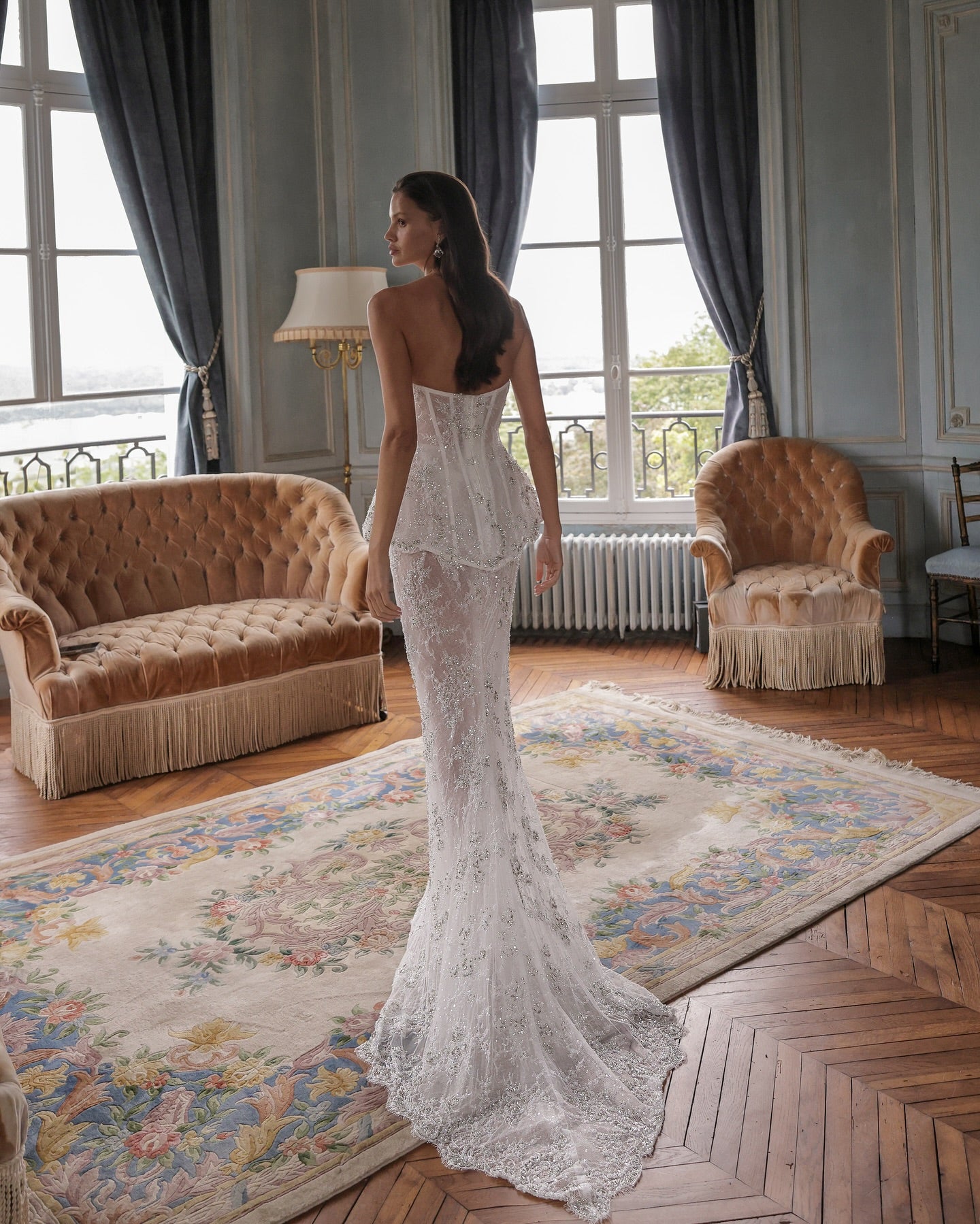 Romantic Strapless Lace Mermaid Wedding Dress with Peplum SW076