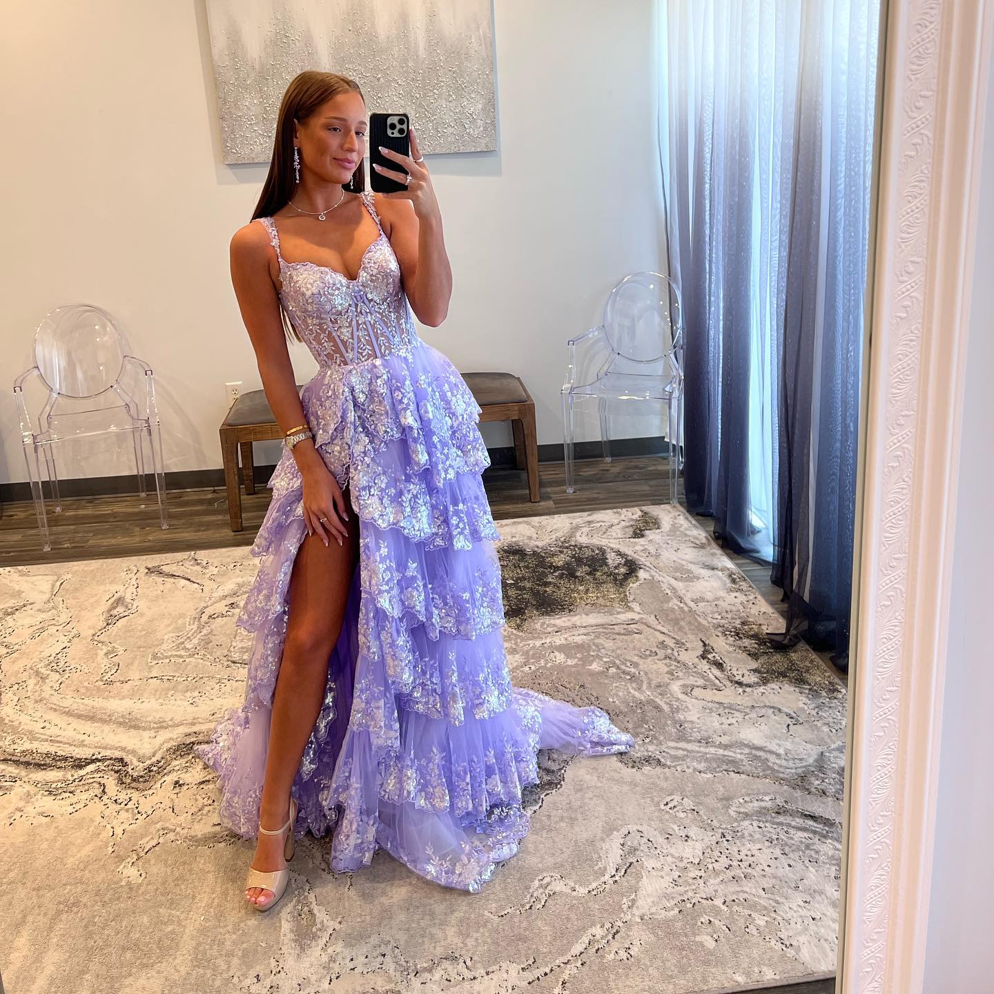 Black Off Shoulder Prom Dresses with Embroidery High Side Slit for Women Graduation Party Gowns