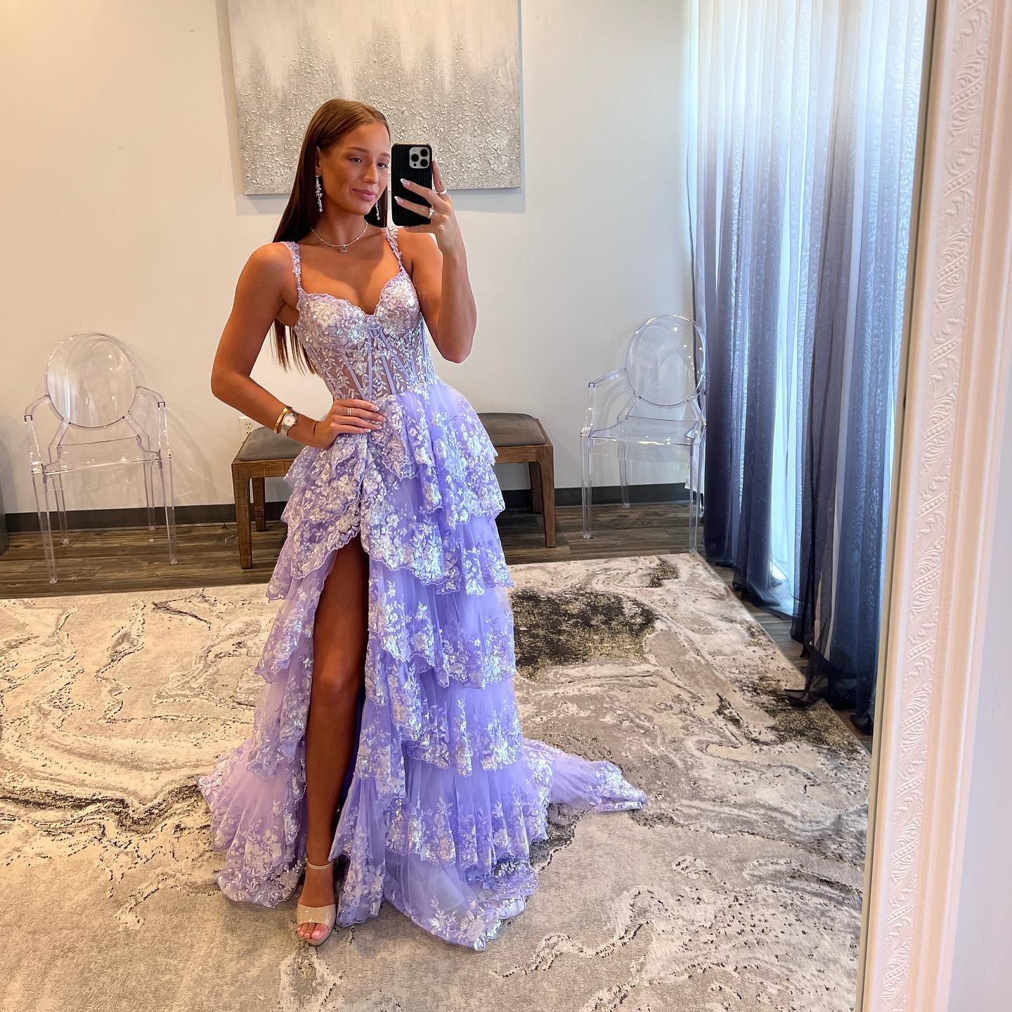 Black Off Shoulder Prom Dresses with Embroidery High Side Slit for Women Graduation Party Gowns