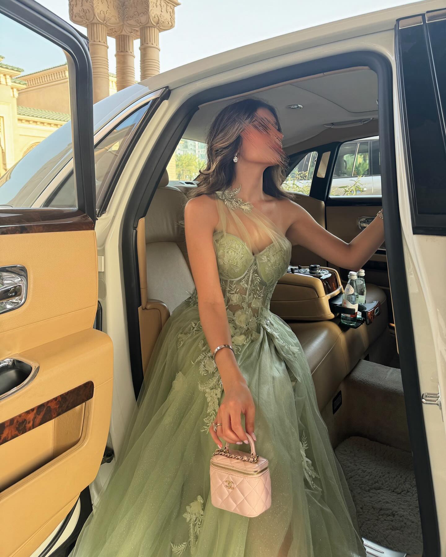 Elegant Lilac Tulle Evening Gown with Floral One Shoulder Sweetheart Sage Green Party Prom Dresses