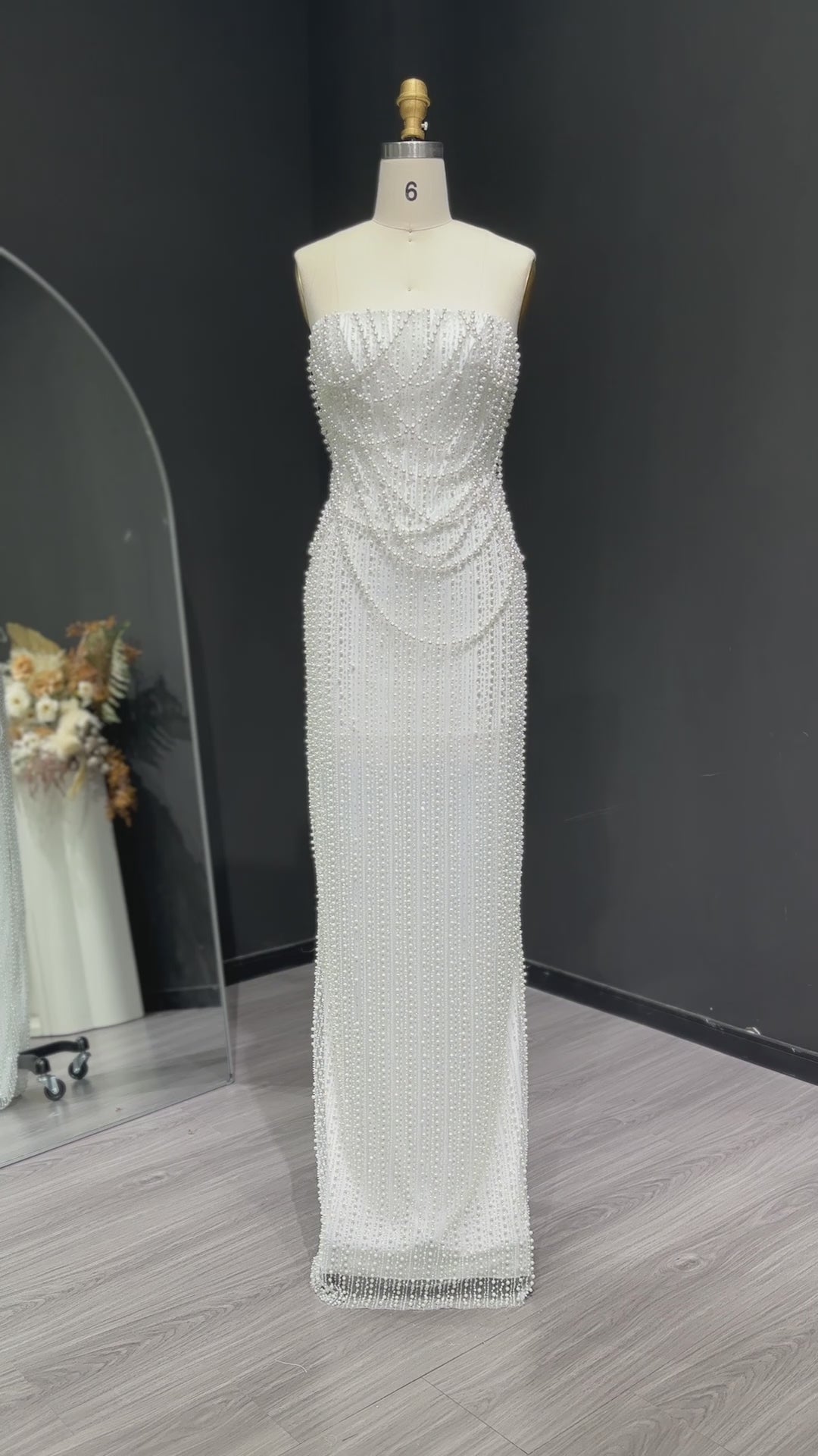 Load video: Elegant Strapless Beaded Long Wedding Dress SW087