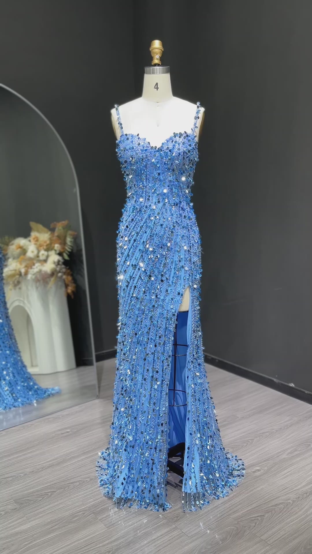 Load video: Sparkly Crystal Blue Evening Dress with Shoulder Strap SH345
