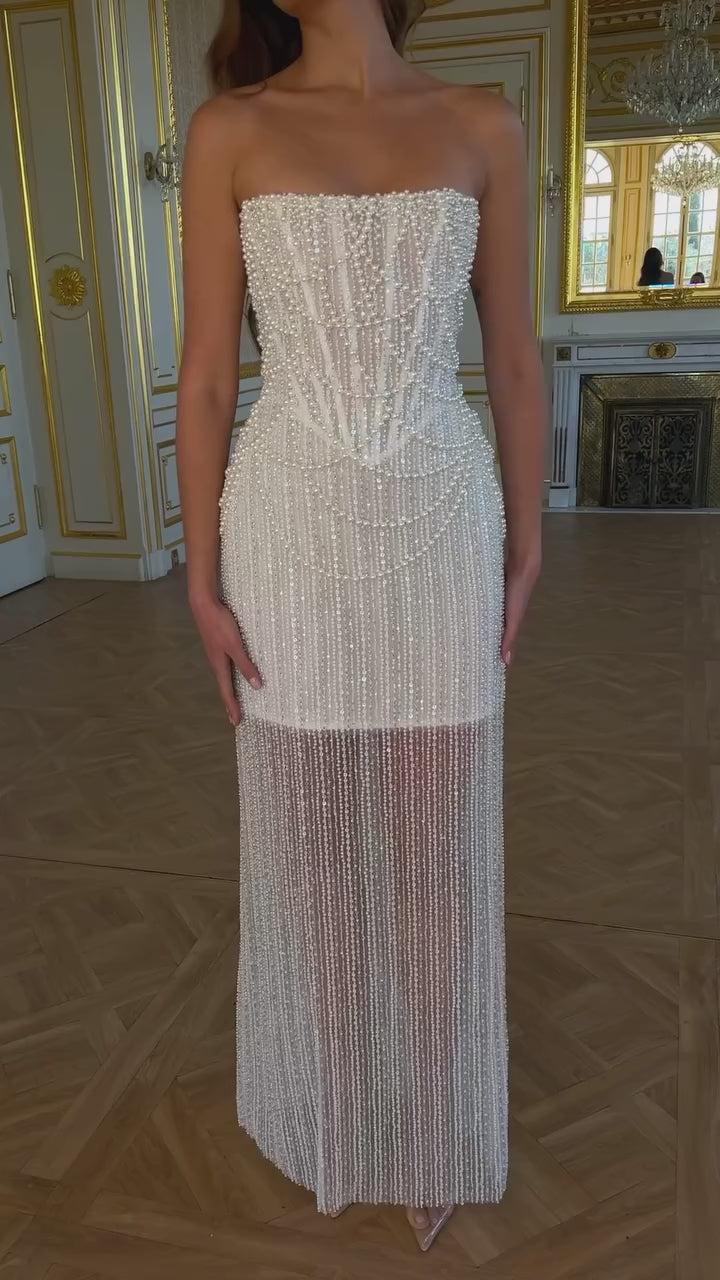 Load video: Elegant Strapless Beaded Long Wedding Dress SW087