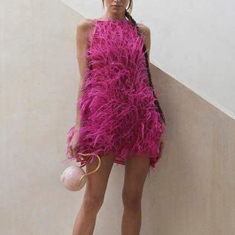 Fairy Relaxed Feather Cocktail Party Mini Gown RM089