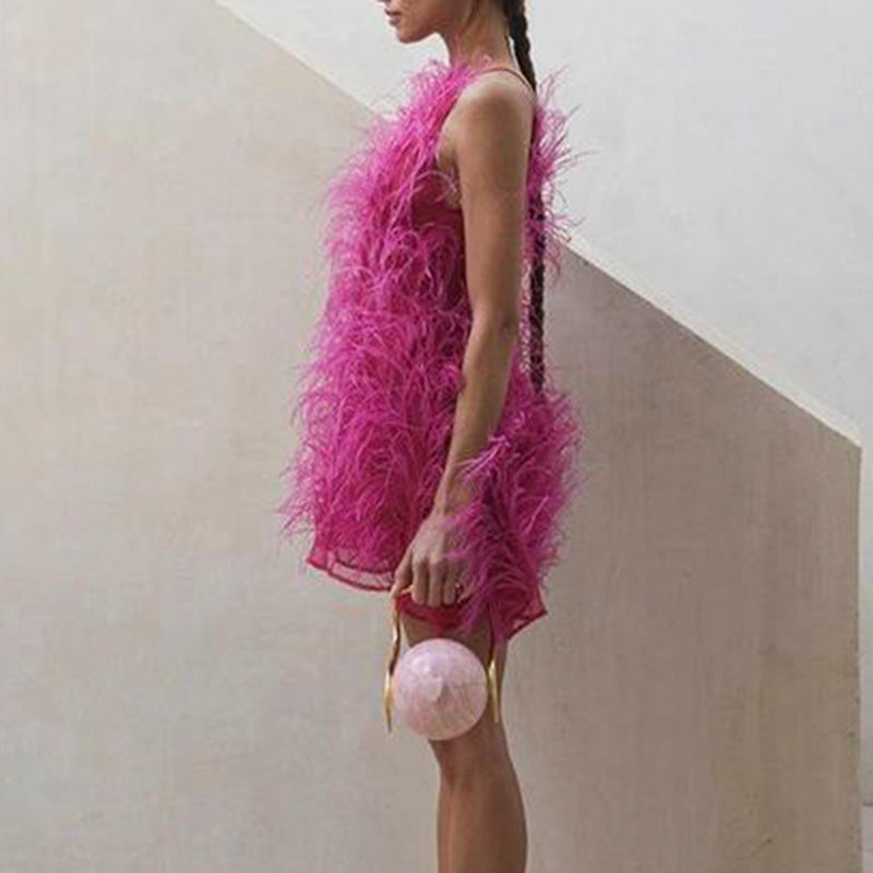 Fairy Relaxed Feather Cocktail Party Mini Gown RM089
