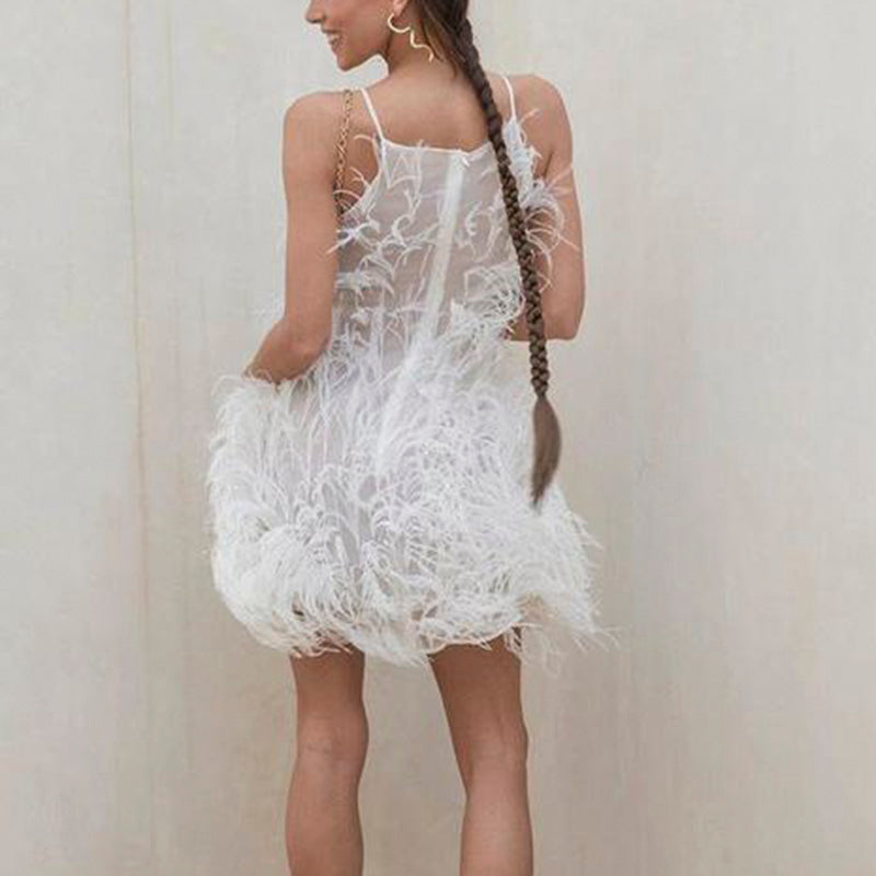 Fairy Relaxed Feather Cocktail Party Mini Gown RM089