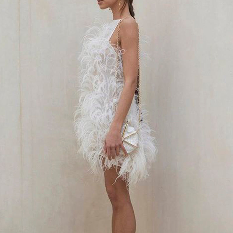 Fairy Relaxed Feather Cocktail Party Mini Gown RM089