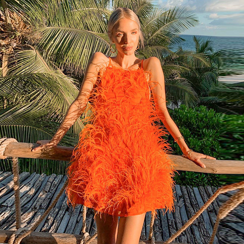 Fairy Relaxed Feather Cocktail Party Mini Gown RM089