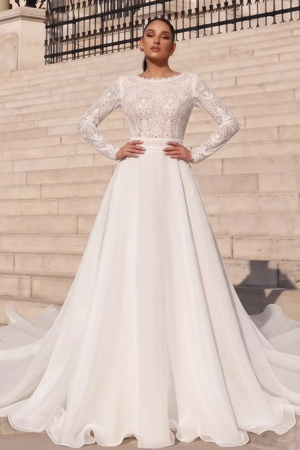 Dreamy Lace Bodice Chiffon Wedding Dress with Open Keyhole Back SW714 – SHEER FAIRY