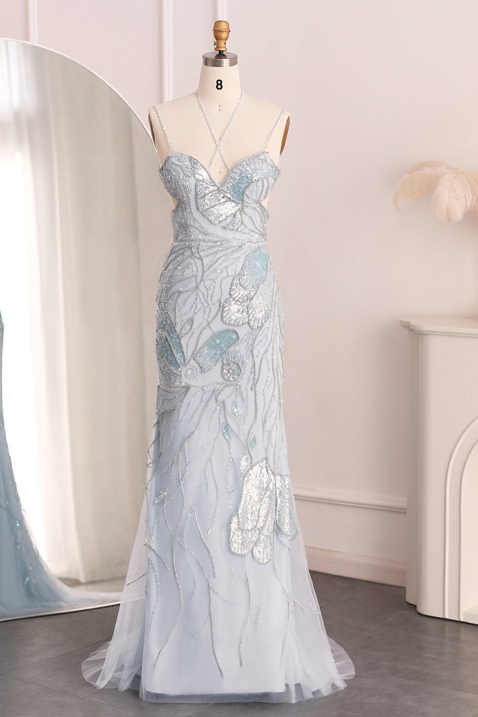Modest 3D Floral Beaded Sweetheart Mermaid Evening Dress SS478