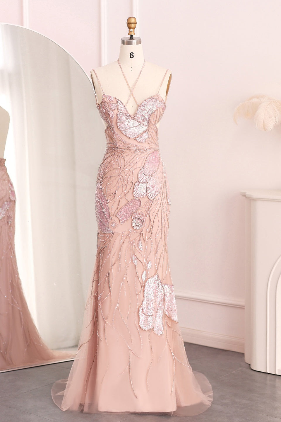 Modest 3D Floral Beaded Sweetheart Mermaid Evening Dress SS478