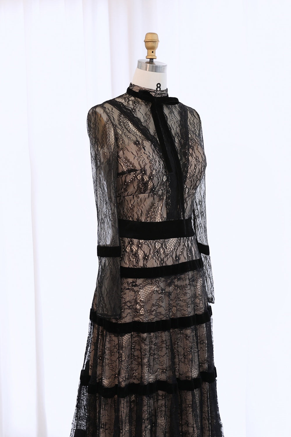 Elegant Black Lace Long Sleeves A-line Evening Dress SF023 Sheer Fairy
