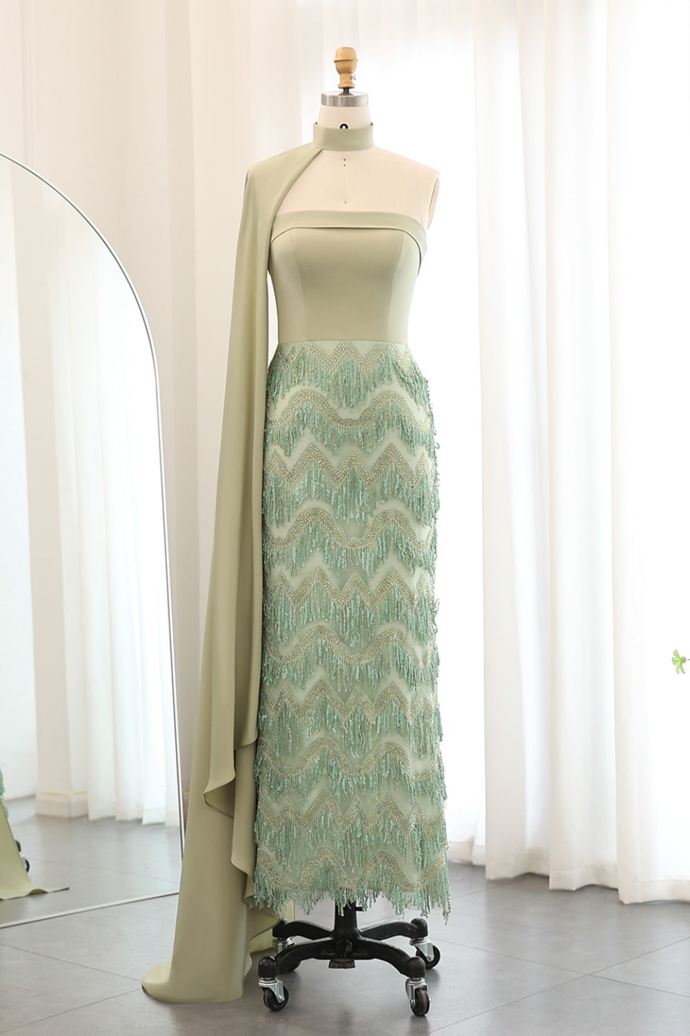 Blue Tassel Strapless Evening Dress with Cape Sleeve SS143 Sheer Fairy