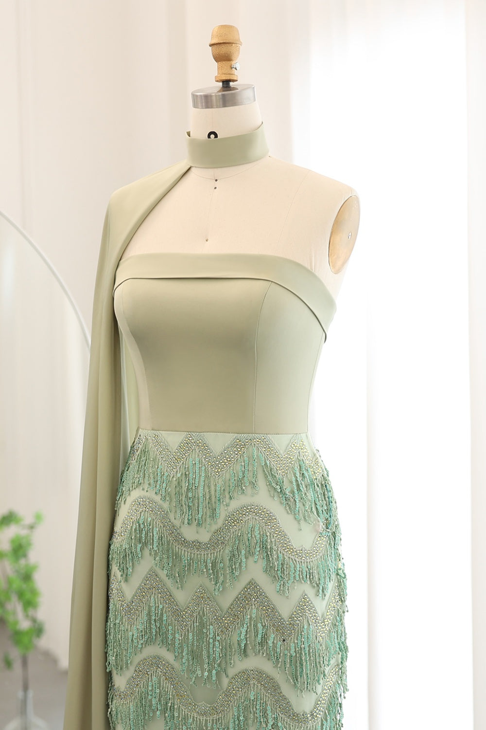 Blue Tassel Strapless Evening Dress with Cape Sleeve SS143 Sheer Fairy