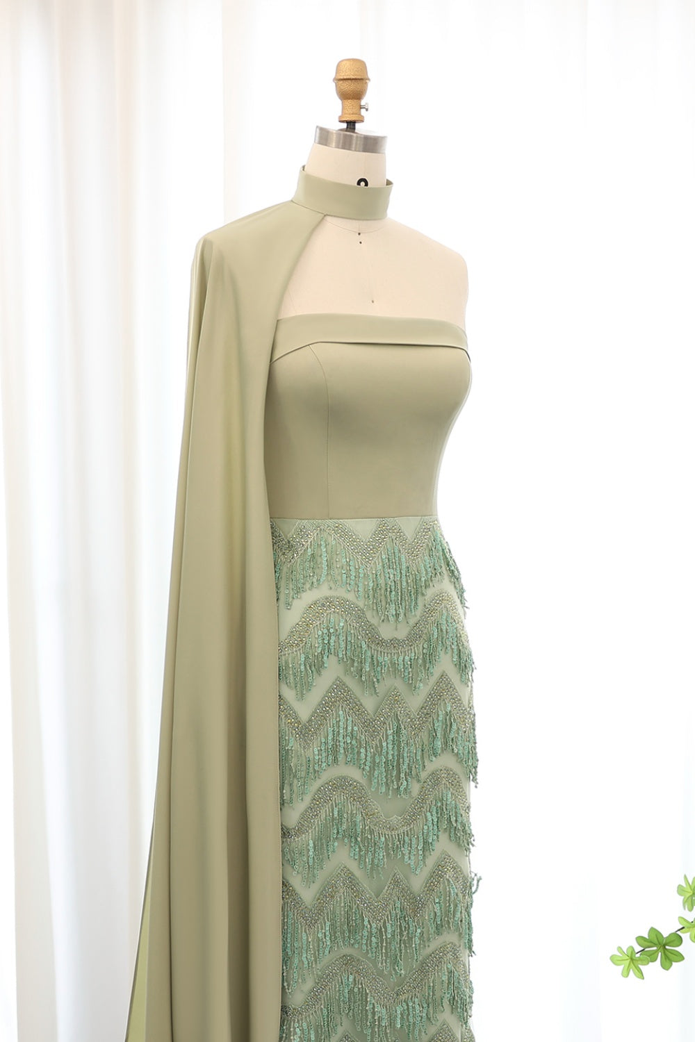 Blue Tassel Strapless Evening Dress with Cape Sleeve SS143 Sheer Fairy