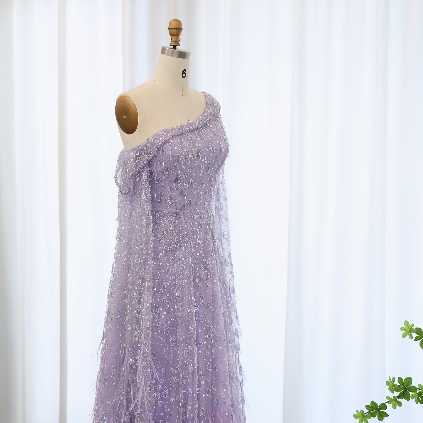 One Shoulder Light Blue Beaded Feather Evening Dress for Women SS438 Sheer Fairy