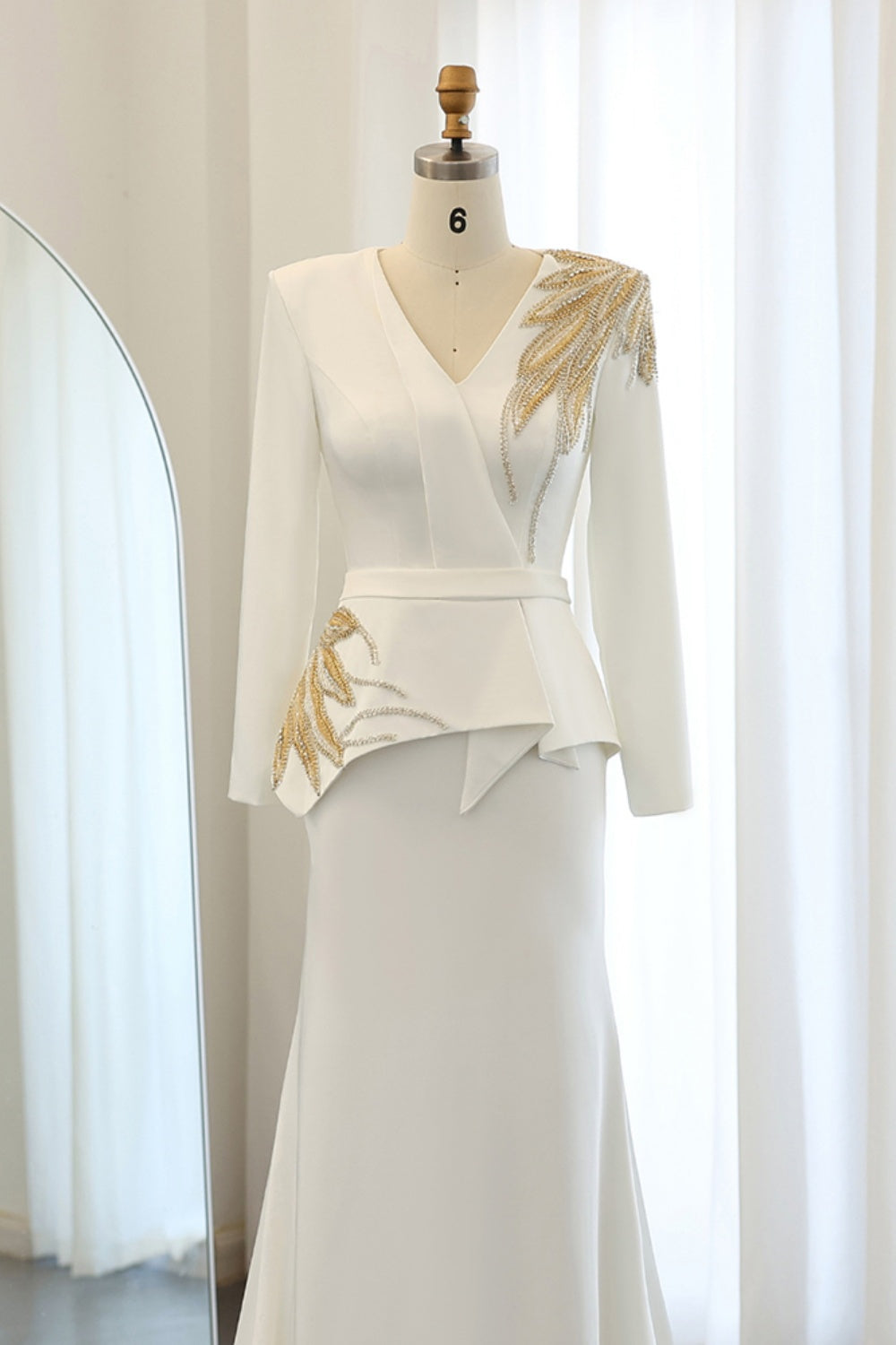 Elegant White Mermaid Evening Dress with Long Sleeves SF295 Sheer Fairy