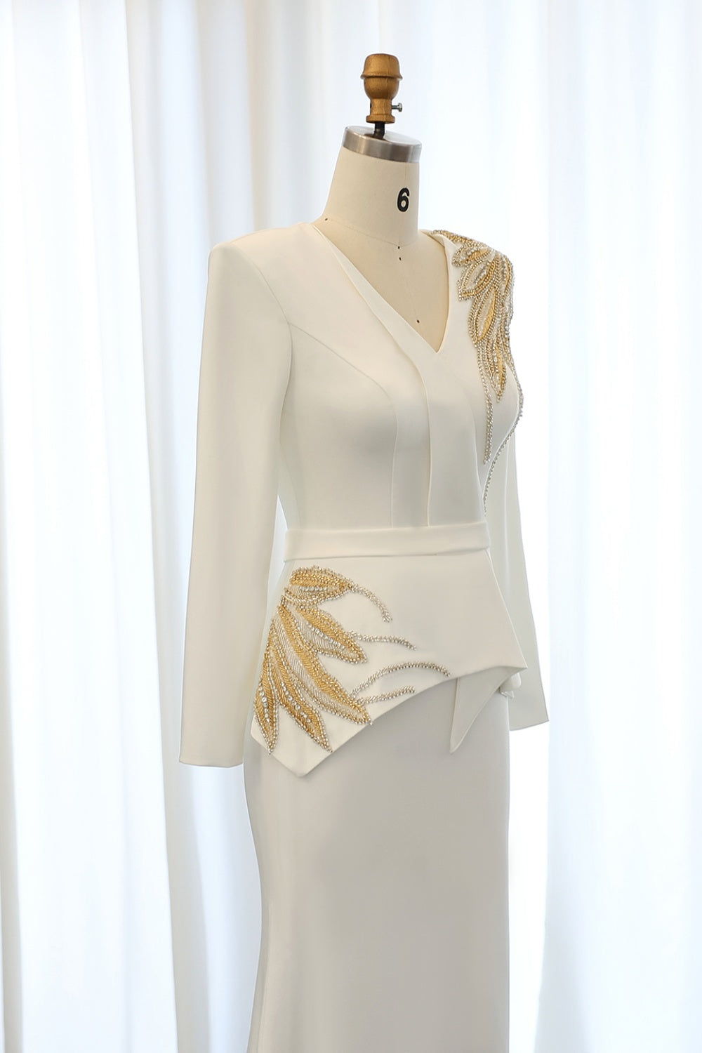 Elegant White Mermaid Evening Dress with Long Sleeves SF295 Sheer Fairy