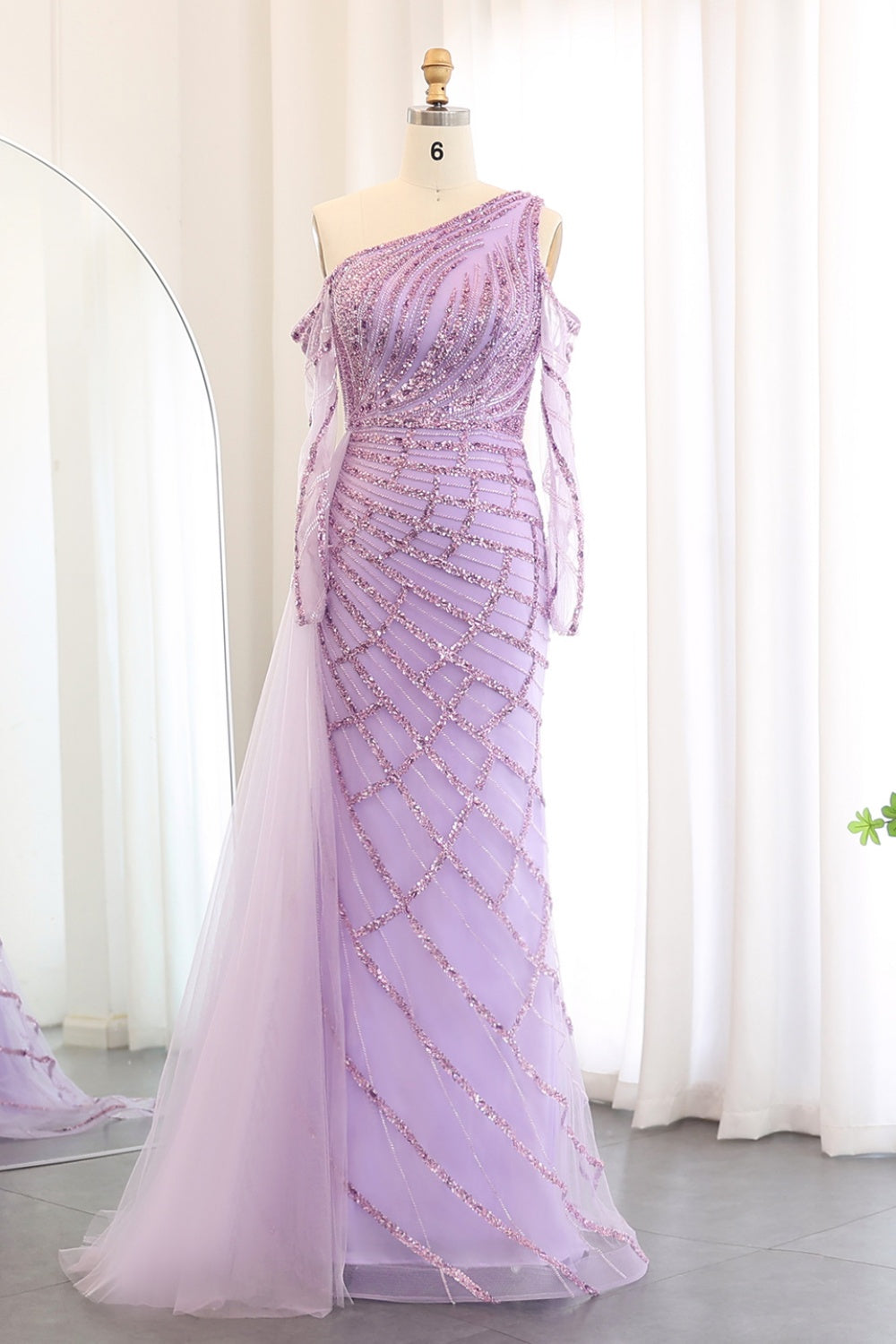 Emerald Green One Shoulder Evening Dress with Overskirt SS197 Sheer Fairy