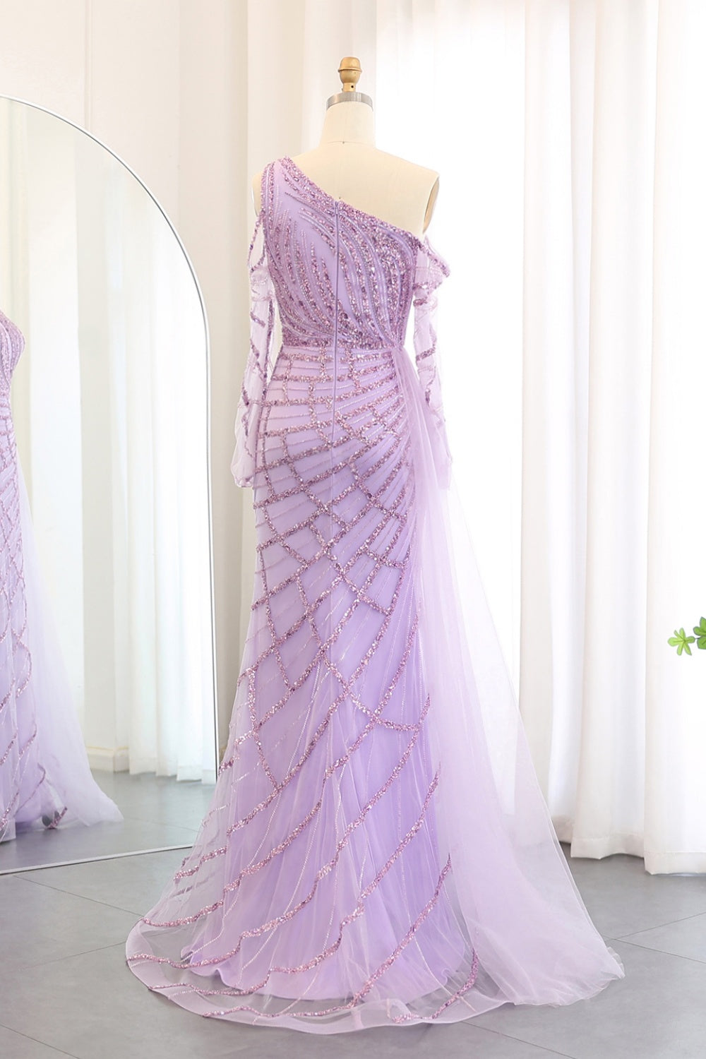 Emerald Green One Shoulder Evening Dress with Overskirt SS197 Sheer Fairy