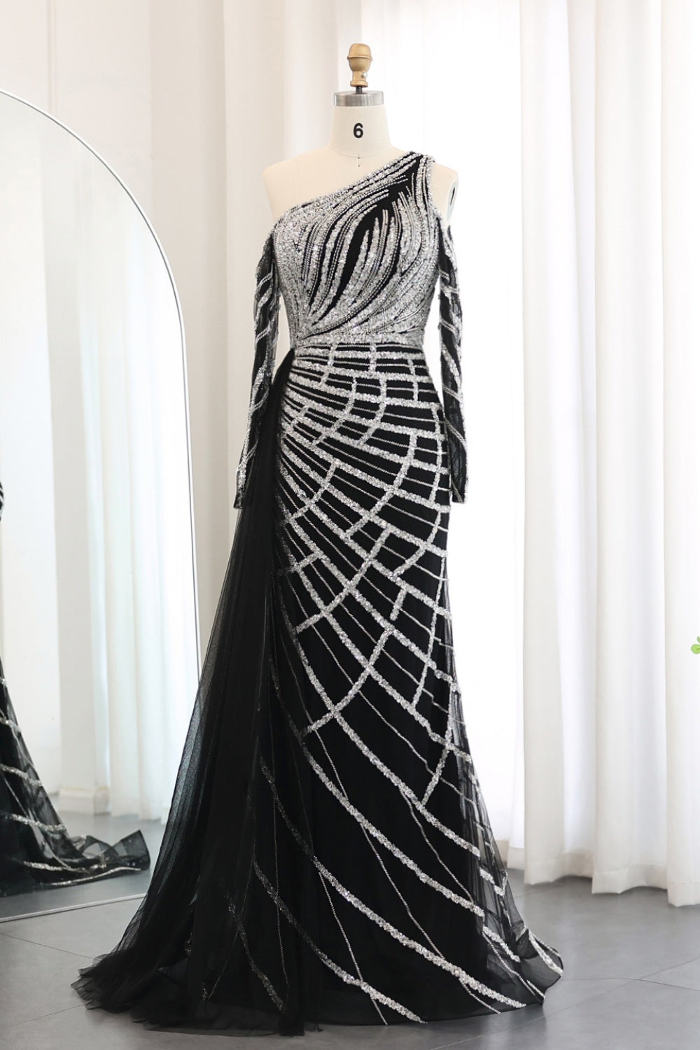 Emerald Green One Shoulder Evening Dress with Overskirt SS197 Sheer Fairy