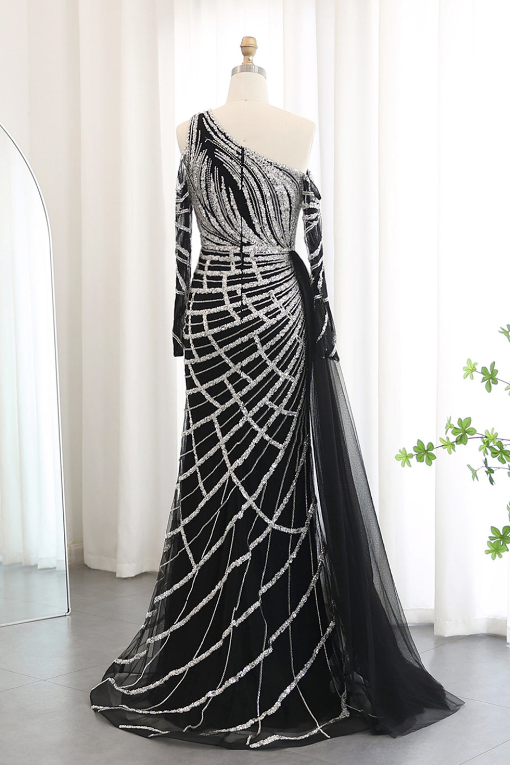 Emerald Green One Shoulder Evening Dress with Overskirt SS197 Sheer Fairy