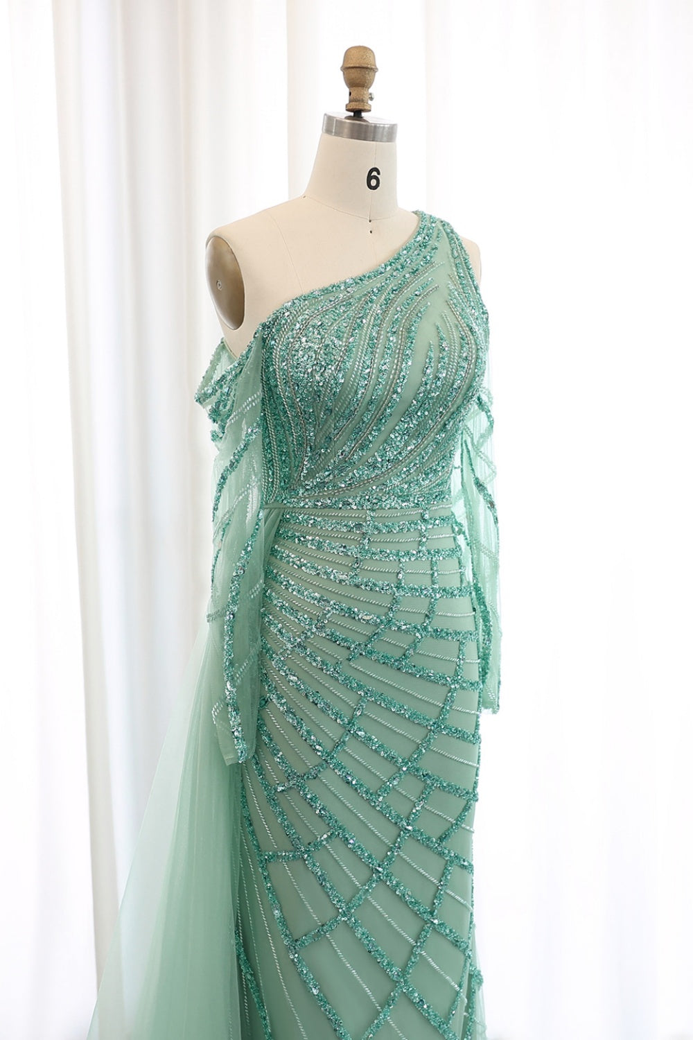 Emerald Green One Shoulder Evening Dress with Overskirt SS197 Sheer Fairy