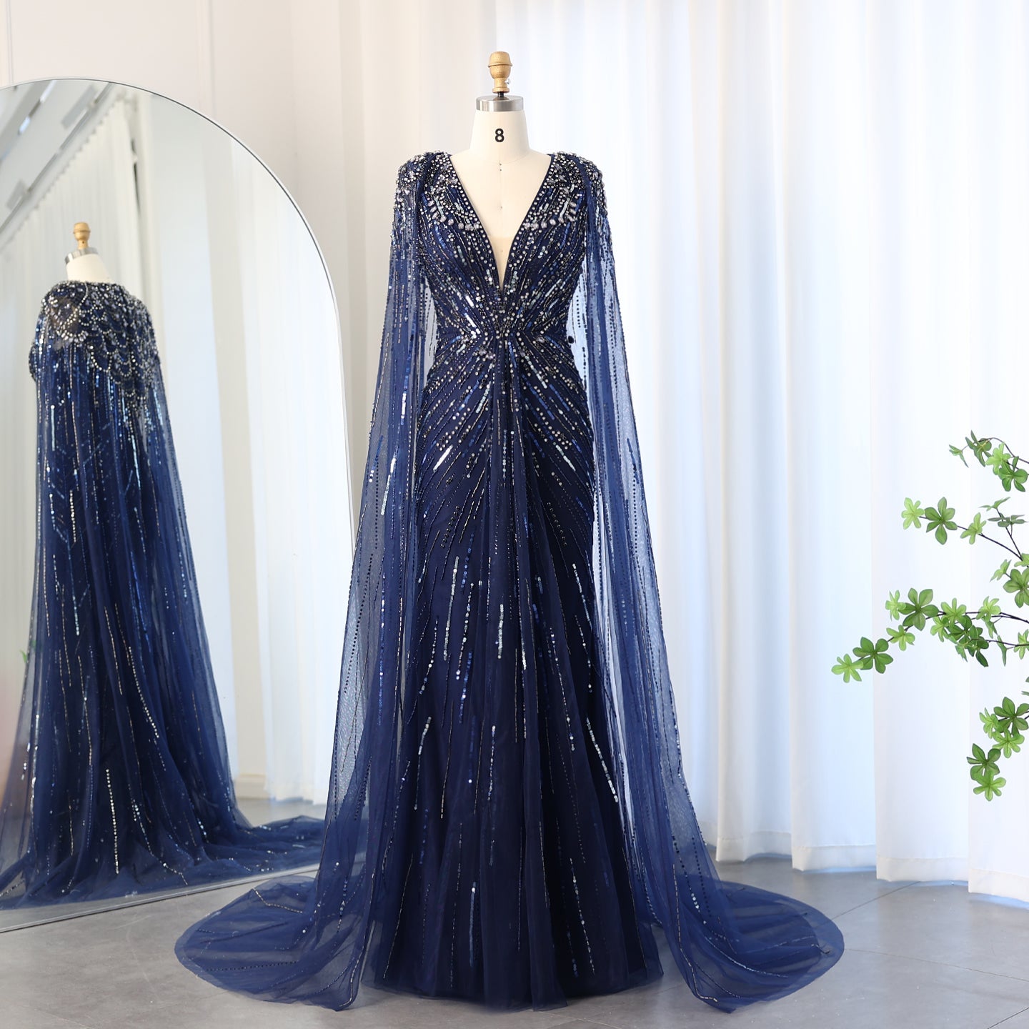Luxury Dubai Green Evening Dresses with Cape Fuchsia Crystal Gold SS399