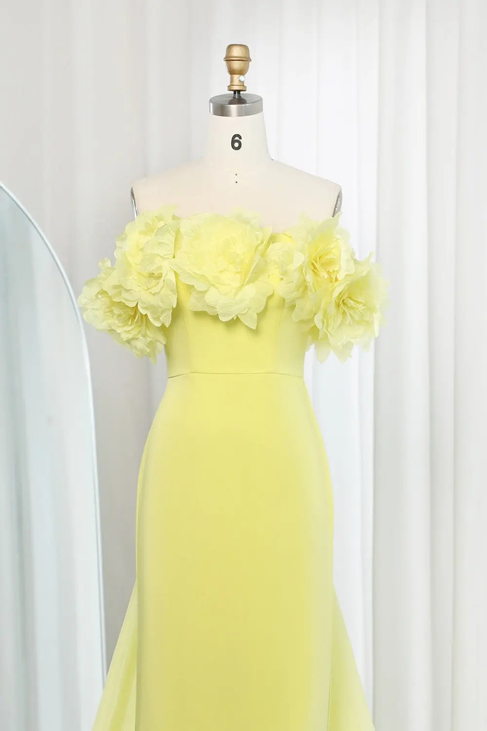 Elegant 3D Flowers Light Yellow Evening Dress with Overskirt SF013 Sheer Fairy
